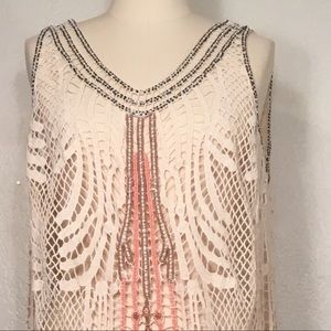 Boston Proper Cream and Pink Lace Tank Top